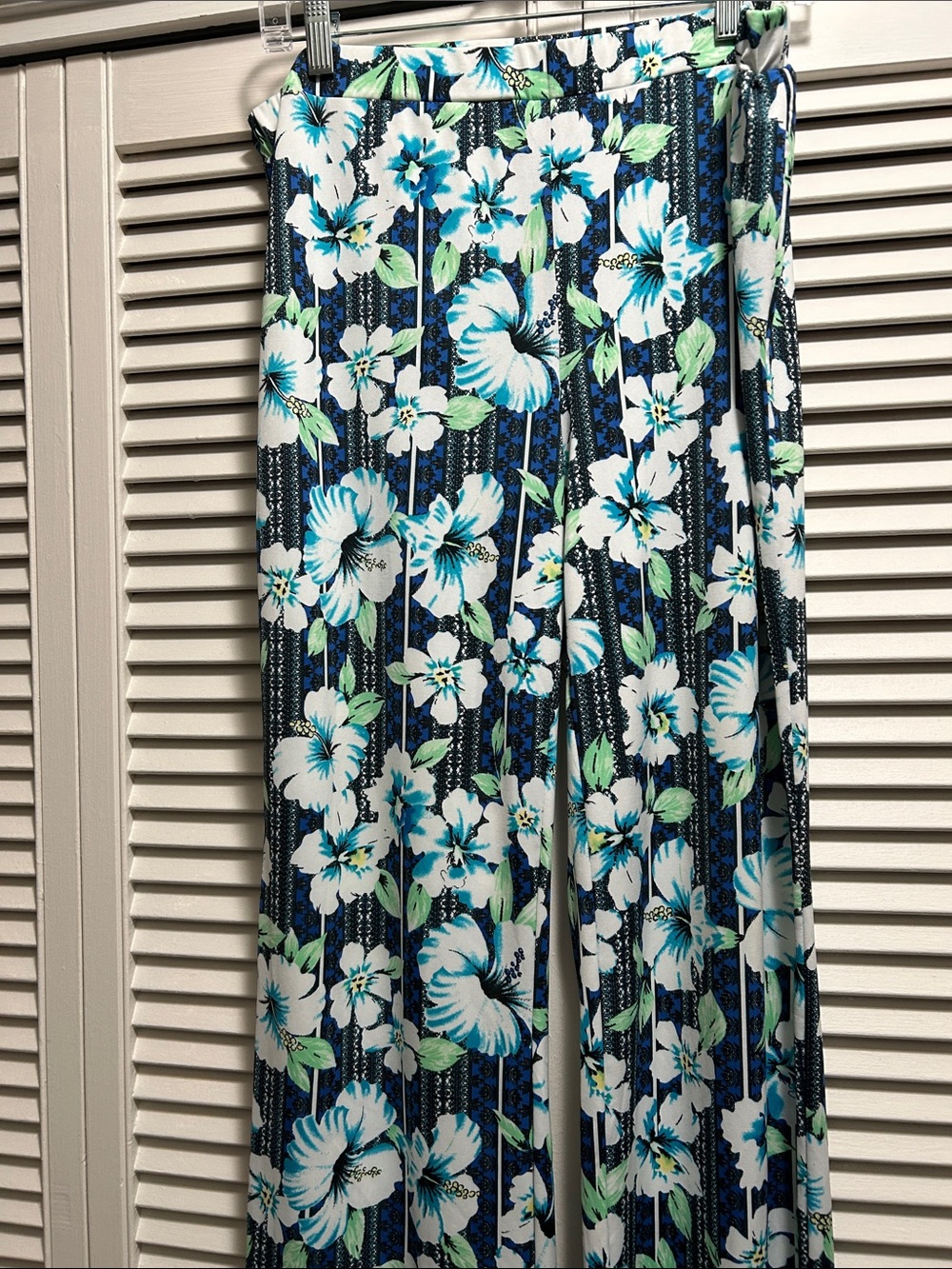New Directions Petite Floral Print Wide-Leg Pants - Blue, Aqua & White